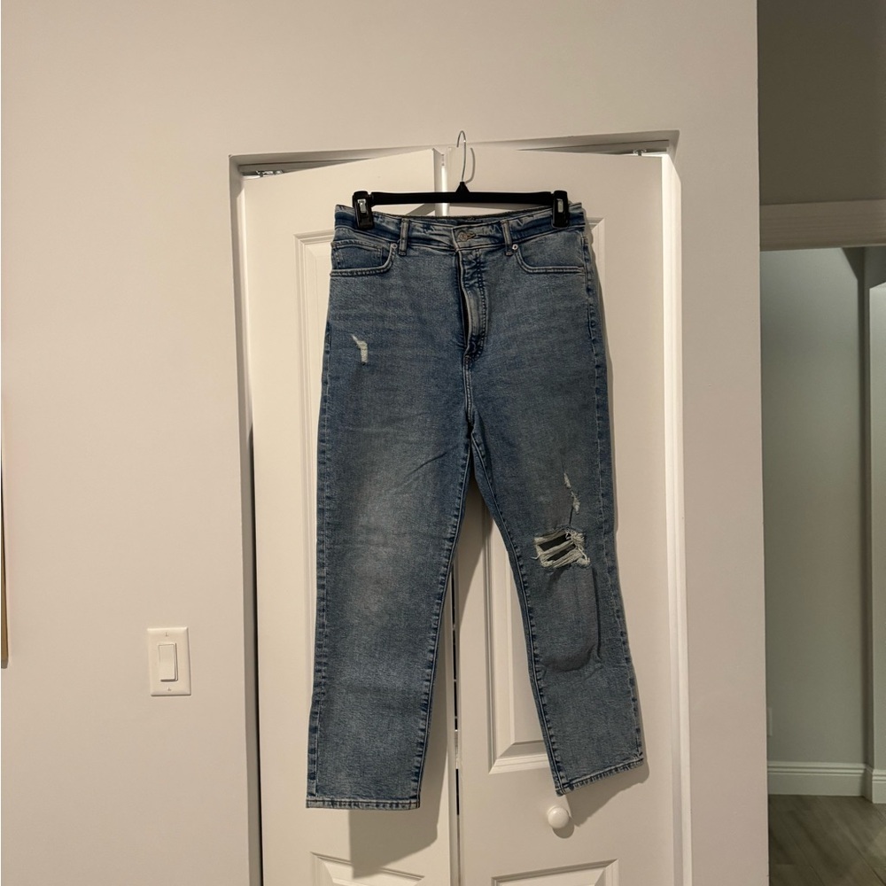 Express Women's High Rise Blue Distressed Jeans